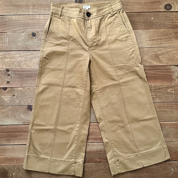Tan Wide-Leg Cropped Pants - Picture 1 of 3